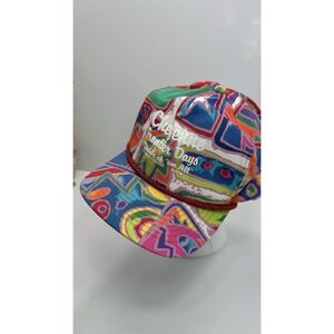 Vtg San Sun SnapBack Hat Cap Purple Tropical Floral Hawaiian Rope Brim Delaney's